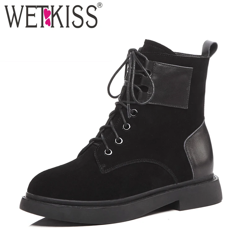 Zapatos Invierno Tacones black Wetkiss Calzado De Vaca Suede Otoño 2018 Punta Ejército Ascensor Redonda Boot Plataforma Negro Tobillo Mujeres Botas Cuadrados qpqzR6g