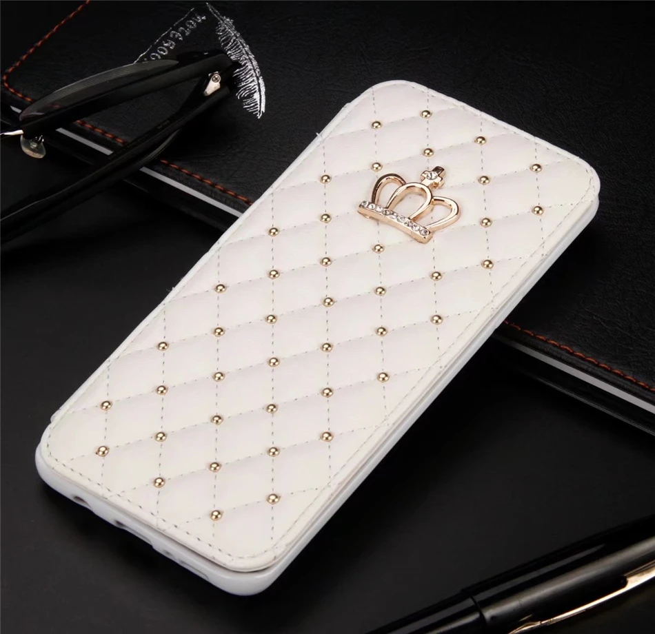 Для iphone 6 6s 7 8 Plus X чехол с алмазной короной, кожаный флип-чехол для samsung S9 S8 S7 Note8 huawei P10 Lite, держатель для карт