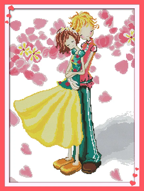 

Pink Romantic cherry Printed Canvas DMC Counted Cross Stitch Kits printed Cross-stitch set Embroidery Needlework