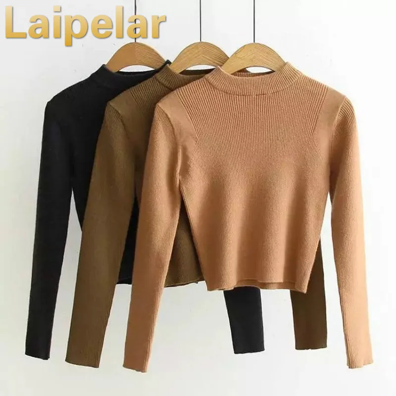 

Laipelar European style fashion sweater all-match knitted elastic slim short sweaters Autumn crop tops women casual clothes