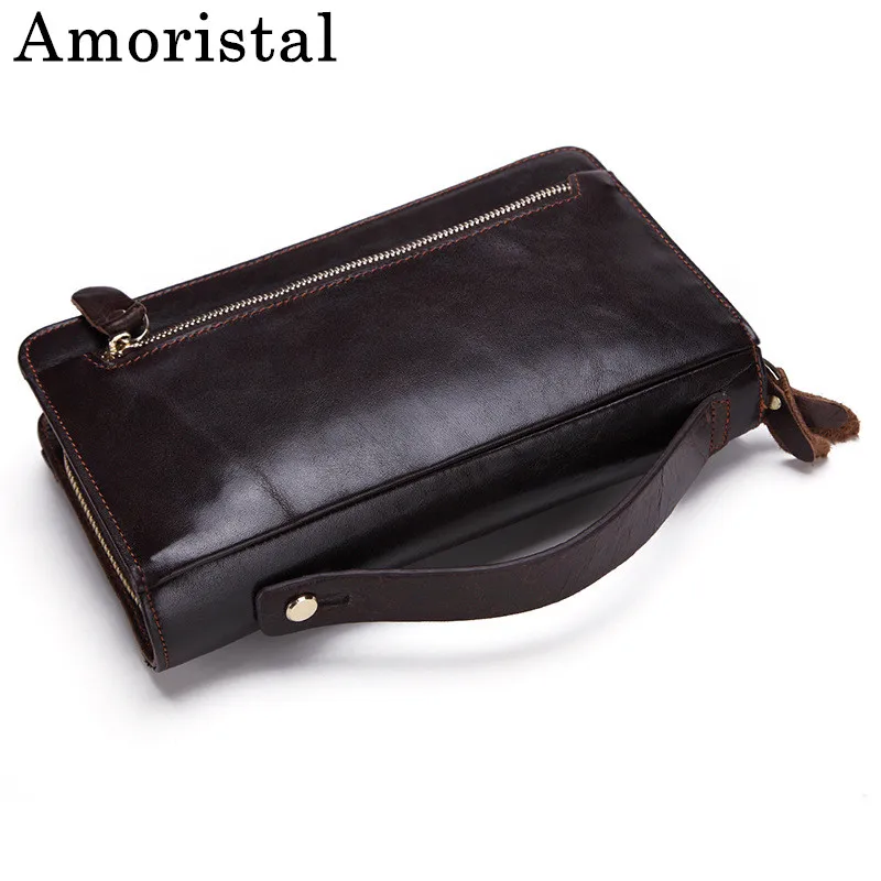 

Double Zipper Money Clip Wallet Clutch Bag Men's Purses Genuine Leather Men Wallets Cow Leather Man Wallet Long Male Purse B536