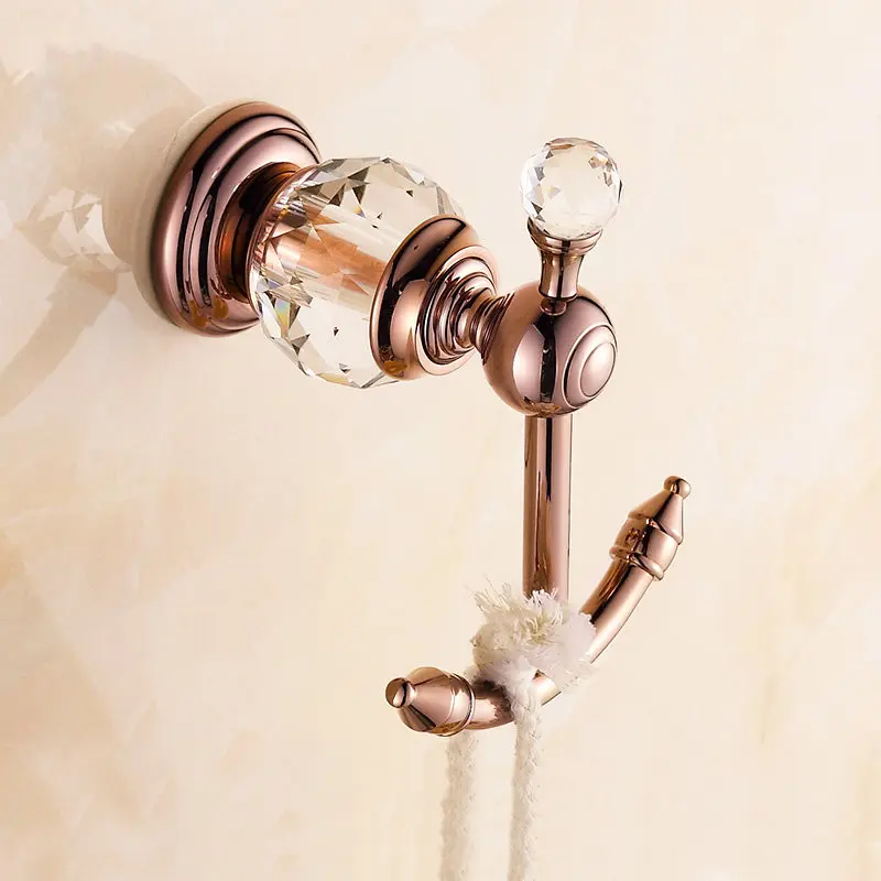 Античные Кристальные крючки для халатов, полированные крючки для полотенец, латунный крючок вешалка для одежды аксессуары для ванной комнаты FS07 - Цвет: rose gold
