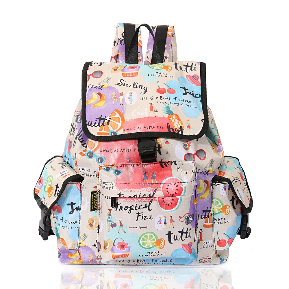 Brand Korean Nylon Printing Backpack Women School Bags for Teenage