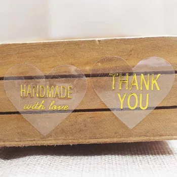 

Zerong1000pc Heart Shape Handmade lables gold foil clear self seal Thank you tag labels for cookies/home /wedding/candy favors