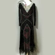 Стиль Костюмы для латинских танцев сексуальные камни перо латинские танцевальные платья для женщин конкурс латиноамериканских танцев платья A82 S-4XL