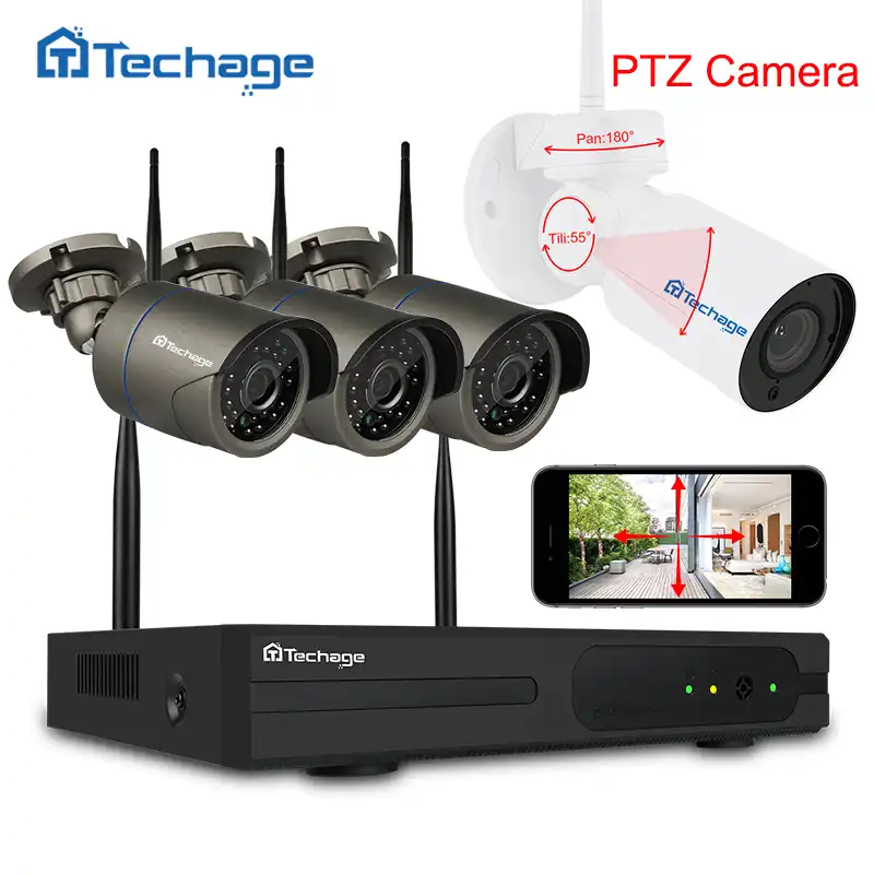 Techage 4CH 1080 P Беспроводной видеонаблюдения Системы Wi Fi NVR комплект 2MP открытый PTZ IP