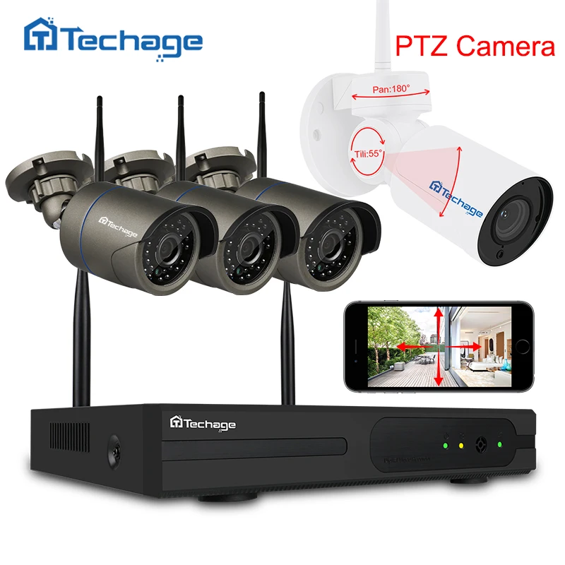 

Techage 4CH 1080P Wireless CCTV Security System Wifi NVR Kit 2MP Outdoor PTZ Wifi IP Camera P2P Video Surveillance System Set