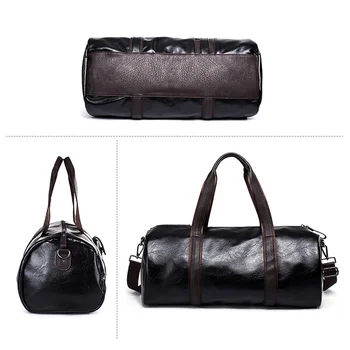 Sports Bag Men for Gym Yoga Soft Pu Leather Black Brown Cylindrical Sport Fitness Bag Male Shoulder Travel Luggage Bag XA594WD 5