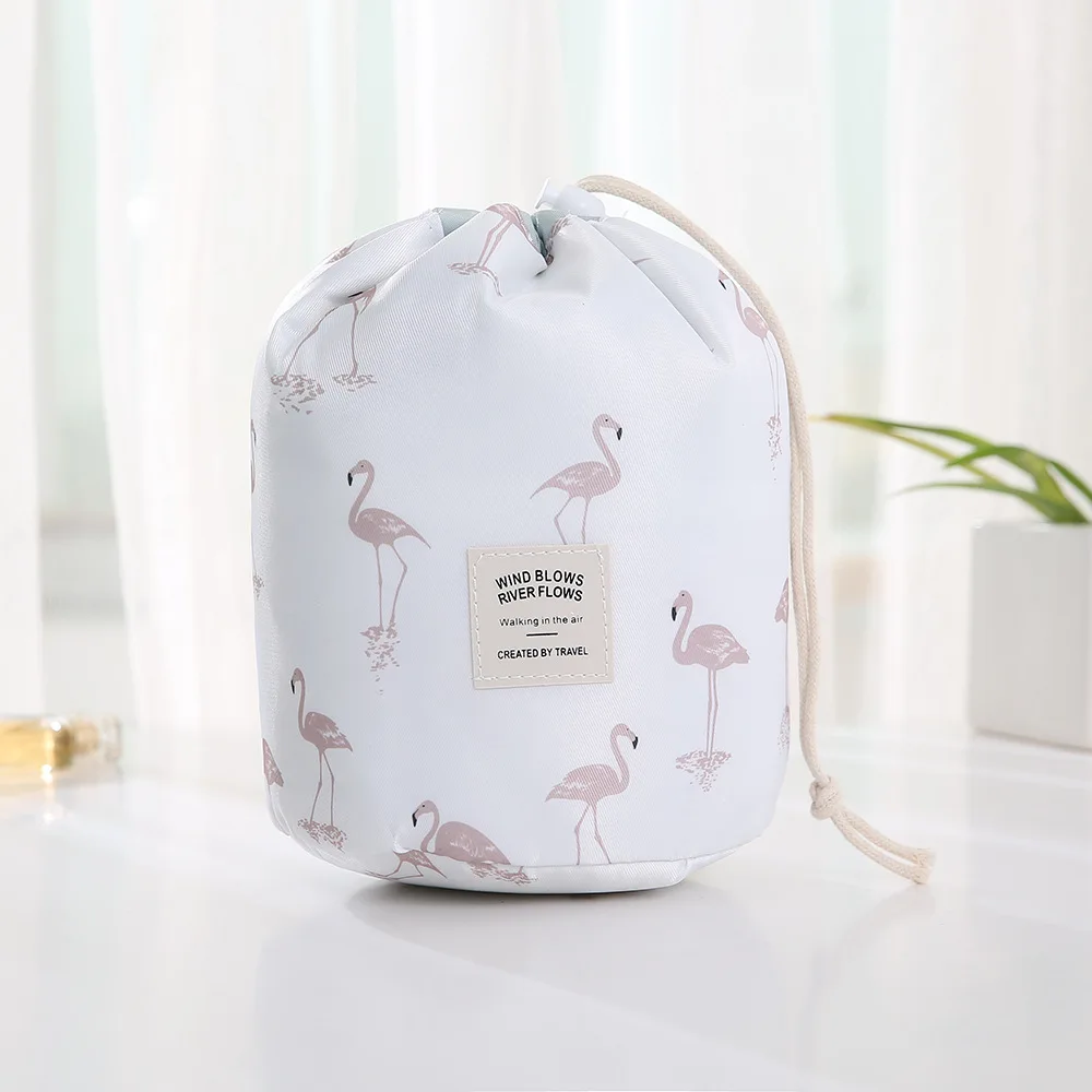 White flamingos Горячая Распродажа, круглая Водонепроницаемая косметичка для макияжа, дорожная косметичка, органайзер, косметички для туалетных принадлежностей, косметички для женщин, Дамская коробка, Neceser - Цвет: White flamingos