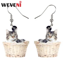 WEVENI акриловые Мультяшные корзины котенок кошка серьги большие длинные модные украшения в виде животных для женщин девушек женские Brincos аксессуары подарок