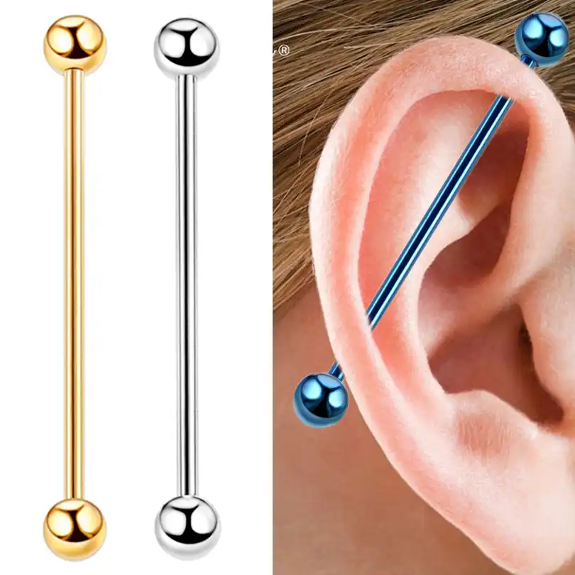 2 шт./лот 14 г 35 мм длинная штанга промышленный пирсинг Oreja Золото Нержавеющая сталь