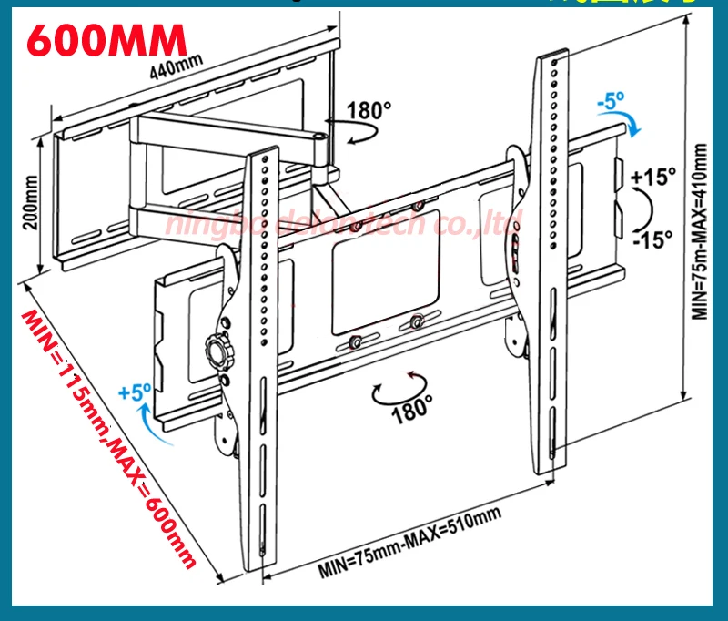 D-MOUNT DL-WA-102CT 60кг 6" 55" 4" Универсальный Выдвижной поворотный наклон 500x400 ЖК настенный VESA держатель полный движения ТВ кронштейн