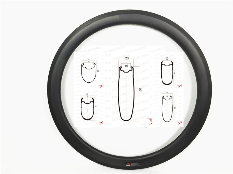 

Farsports 700C U shape 23C x 30/38/50/60/88mm deep clincher carbon rims for bicycle carbon wheel build 16-36H tubeless ready