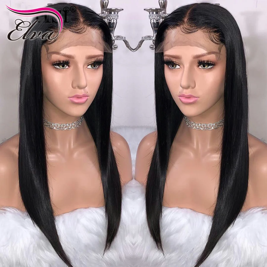 Comprar Pelo Elva 250% densidad 360 peluca Frontal de encaje Pre desplumado con pelo de bebé recta brasileña de encaje Frontal pelucas de cabello humano cabello Remy