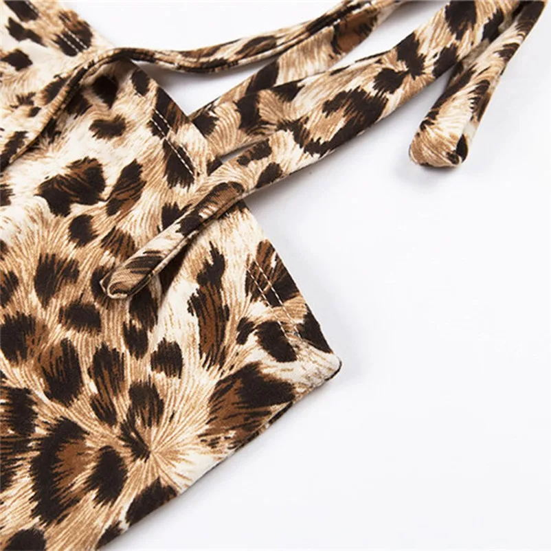 Fashion Sexy Lace-up Slim Leopard Women dress female Slim Bodycon Party Mini Dress summer Sling sleeveless Casual dress N23 (5)