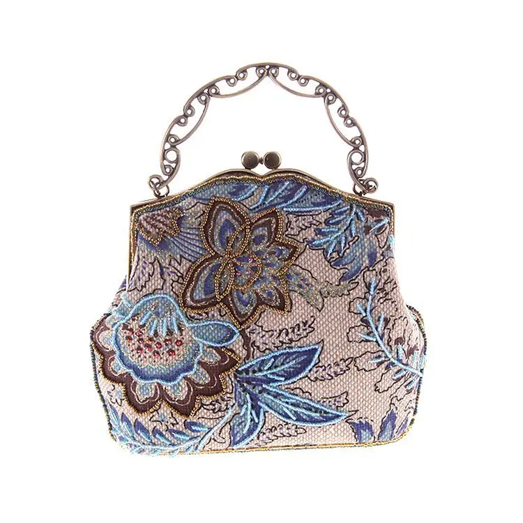 Vintage Printed Floral Evening Bag Embroidery Beading Diamonds Evening Bag Small Party Wedding Chain Shoulder Handbags Vintage Printed Floral Evening Bag Embroidery Beading Diamonds Evening Bag Small Party Wedding Chain Shoulder Handbags