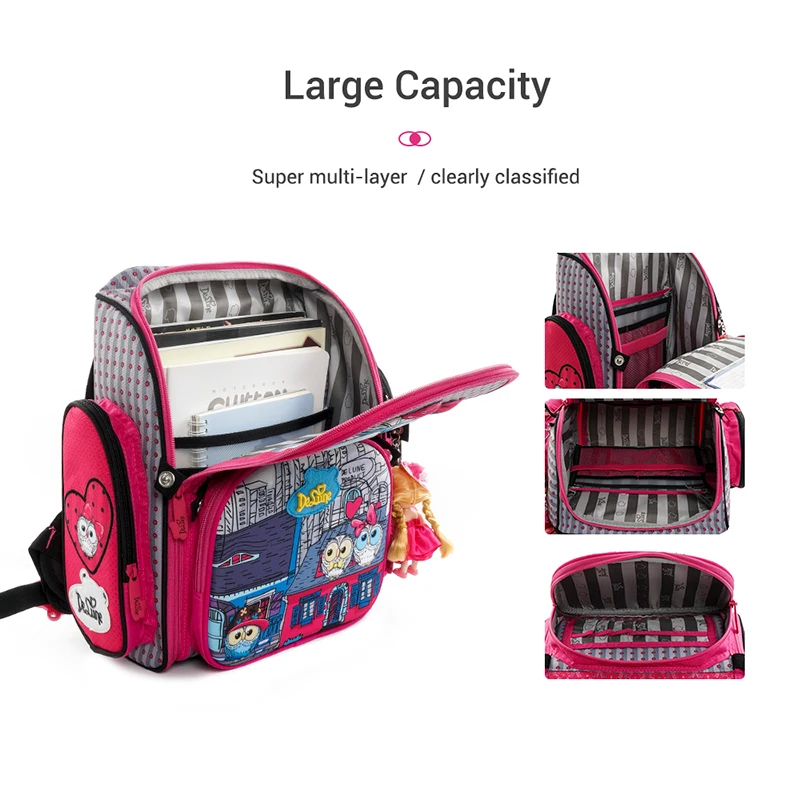 Delune 3D Owl Pattern School Bags For Girls Boys Car Cartoon Backpacks Children Orthopedic Backpack Can Folded Mochila Infantil