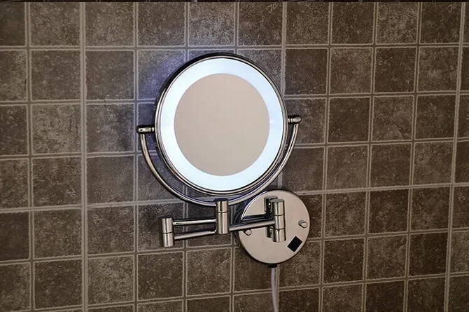 Bathroom Mirror Mounted On Wall 8 Inch Brass 3x/1x Mirror Magnifier Led Light Folding Cosmetics Mirror Cosmetics Lady