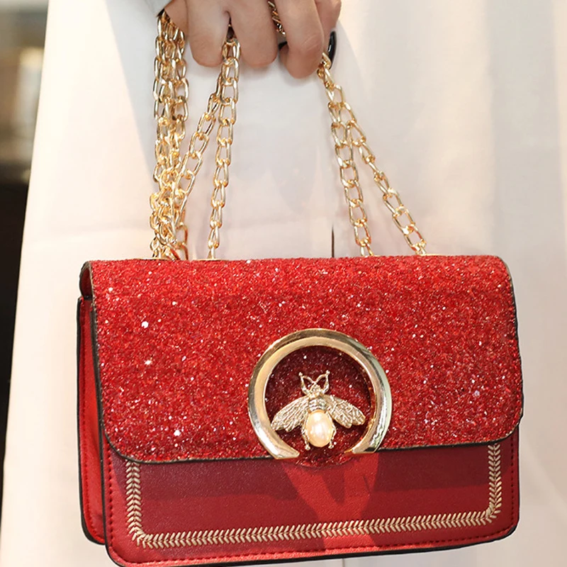 Women Chain Strap Snakeskin Clutch Flap Handbag Crossbody Messenger Shoulder Bag