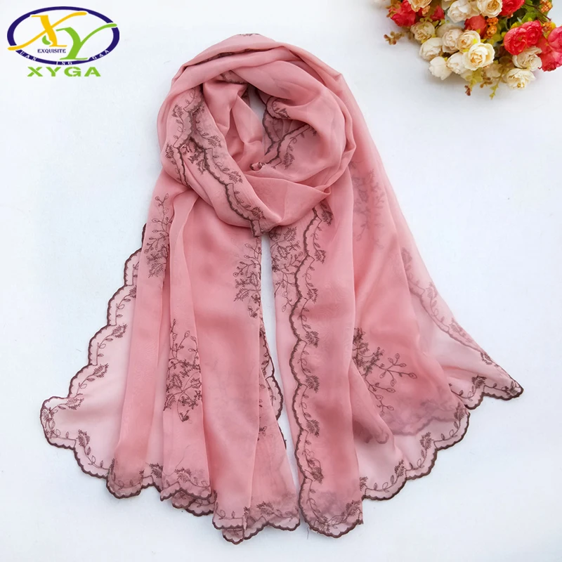 

1PC Chiffon Women Long Scarf Soft Spring Female Polyester Neckerchief Flower Embroidered Thin Summer Lady's Shawls Beach Scarf