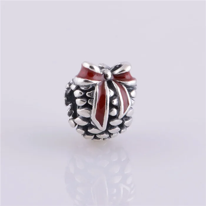 

Authentic 925 Sterling Silver Screw Pine Cone with Red Enamel Charm Beads Fit Original Brand Charms Bracelet jewelry LW319