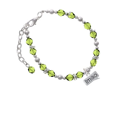 Silvertone Text Chat - lmao - Laughing My A** Off - Lime Green Beaded Bracelet