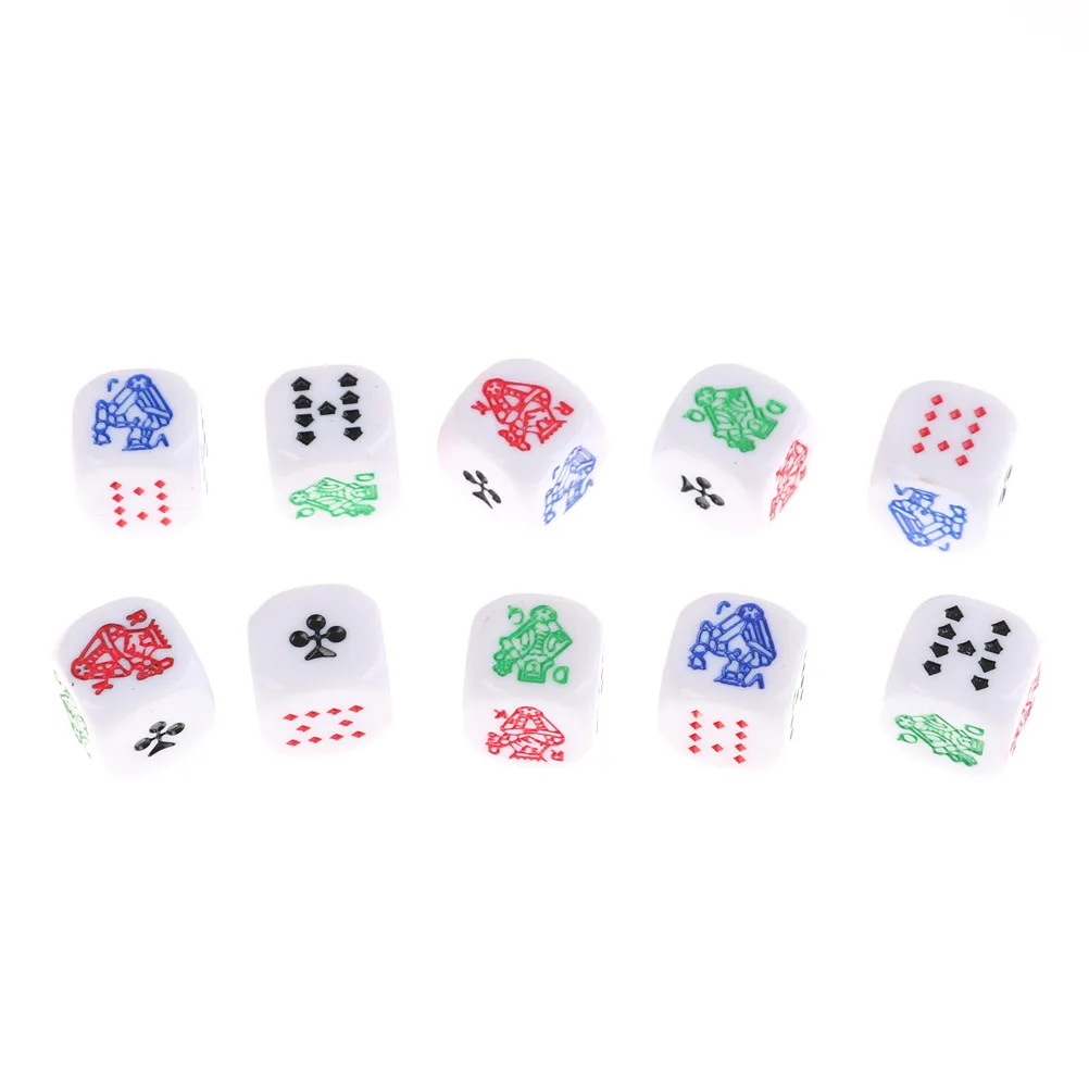 Pack of 10 Pieces 12mm Six Sided Poker Dice for Casino Poker Card Game Favours