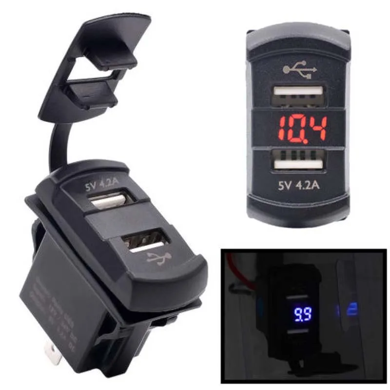 

Dual USB 12V Car Boat Socket Rocker Switch Panel with Voltage Voltmeter Blue New hot sell