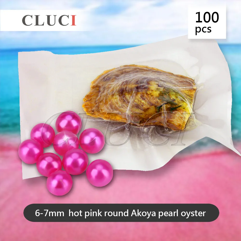 

CLUCI Hot Pink Color 100pcs 6-7mm Pearl Oysters akoya colorful pearls Wholesale Bright Colorful Round Beads For Jewelry Making