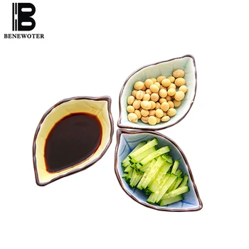 

4PCS/Lot Creative Leaves Shape Seasoning Dish Tableware Accessories Soy Sauce Chili Small Plate Ice Glaze Art Dinnerware Gifts