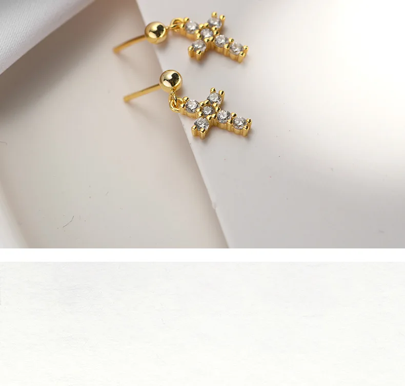 925 пробы серебряные корейские изысканные висячие серьги с крестом для женщин циркония персонализированные модные золотые ювелирные изделия подарок
