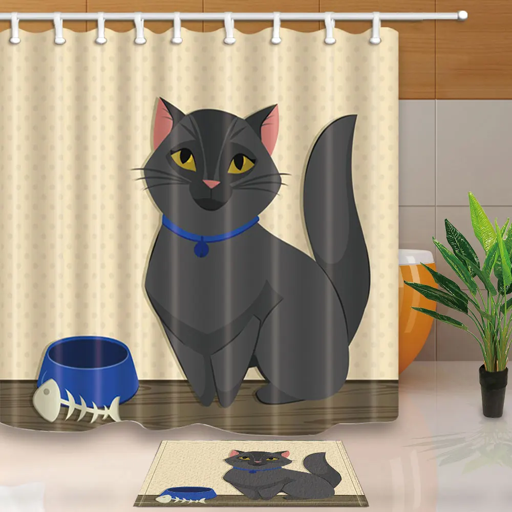 Современные милые кошки занавески для душа Моющиеся Водонепроницаемый полиэстер ткань для ванной занавески для украшения ванной комнаты с 12 крючками
