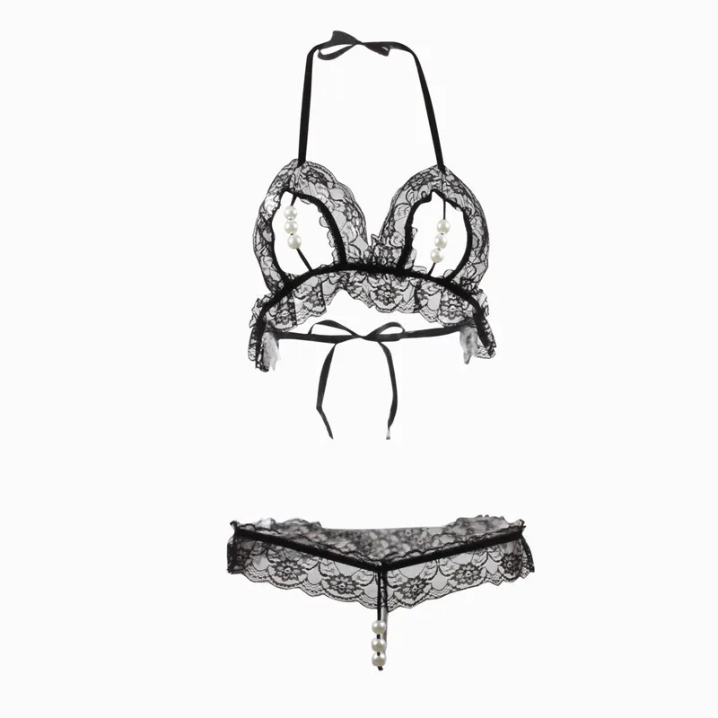 Sexy Lace Bra Set Transparent Underwear See Through Open Bra Halter Backless Lingerie Set Sexy Hot Erotic G string With Pearls Sexy Lace Bra Set Transparent Underwear See Through Open Bra Halter Backless Lingerie Set Sexy Hot Erotic G string With Pearls