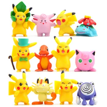

12pcs Charmander Cubone Bulbasaur Alola Vulpix Fennekin Chespin Pikachu Squirtle Froakie Rockruff Abra Anime Action Toy Figures
