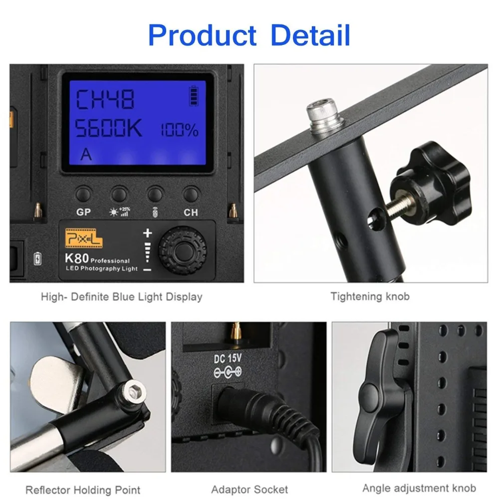 Pixel K80 LED Video Light 3 в 1 комплект освещение для фотосъемки Встроенная 2 4 ГГц