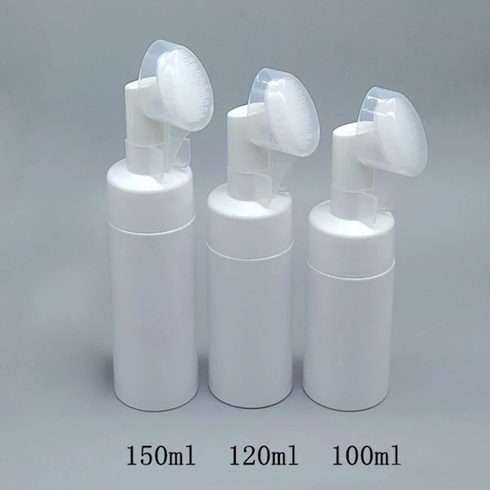 New 100/120/150/200ml 150ml Empty Froth Foaming Pump Bottle With Silicone Brush Head Plastic Face Cleaning Foam Bottles