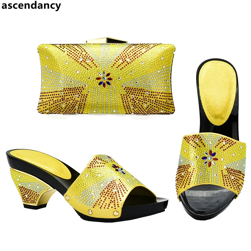 New Italian Shoes with Matching Bags 2018 African Women Wedding and Bag Set Rhinestone Womens Dress Open Toe | Обувь