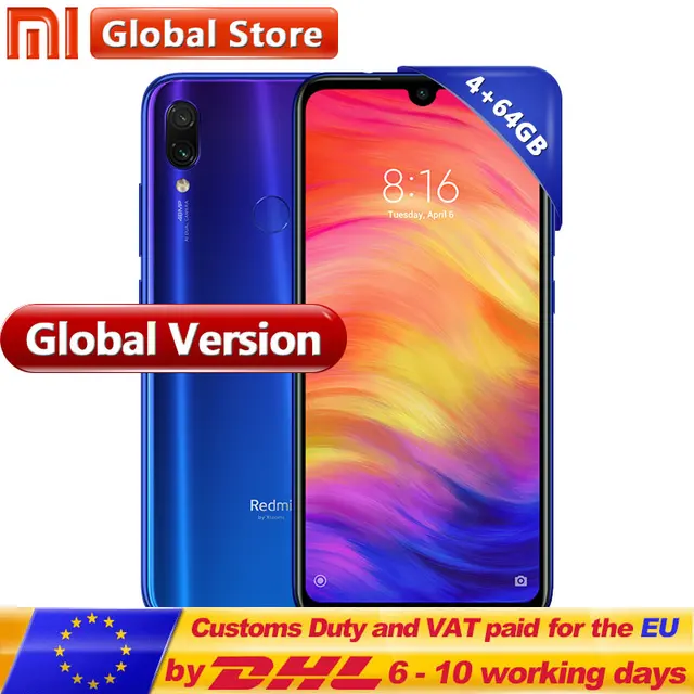 Глобальная версия Xiaomi Redmi Note 7 64 Гб 4 телефон S660 Octa Core 4000 мАч 6,3 "полный экран 2340x1080 48 + 13 МП Двойная камера