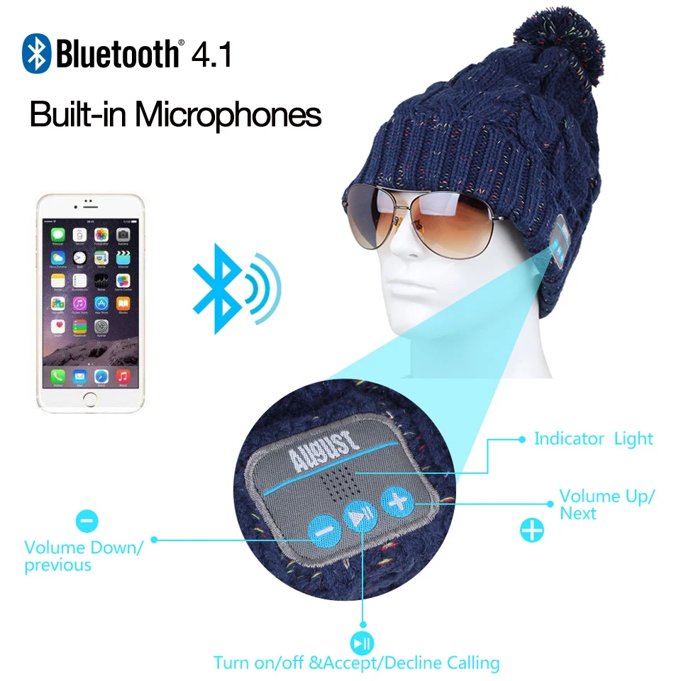 August EPA30L Bluetooth Beanie Cap with Microphones