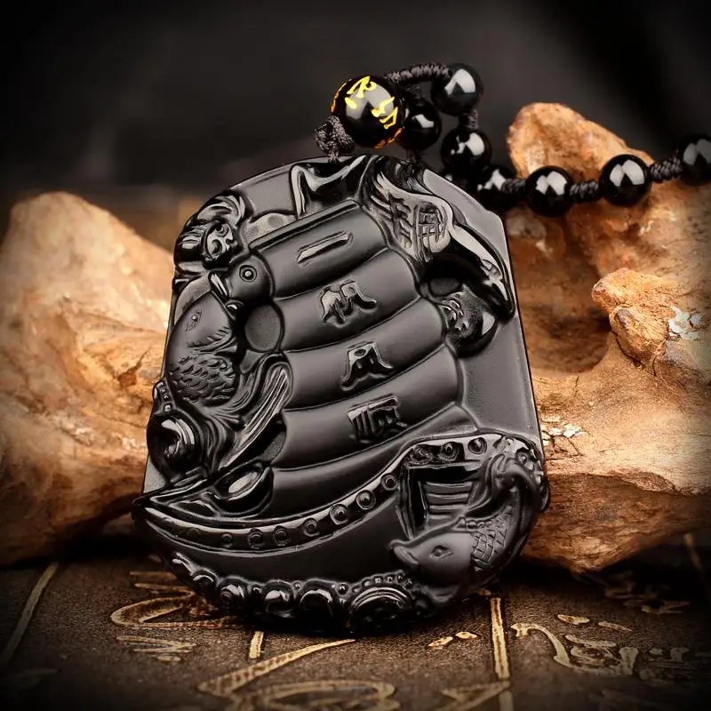 

Drop Shipping Unique Wonderful Handwork jewelry Black Obsidian Carved Fish Happy Reunion Lucky Blessing pendant jadejewelry