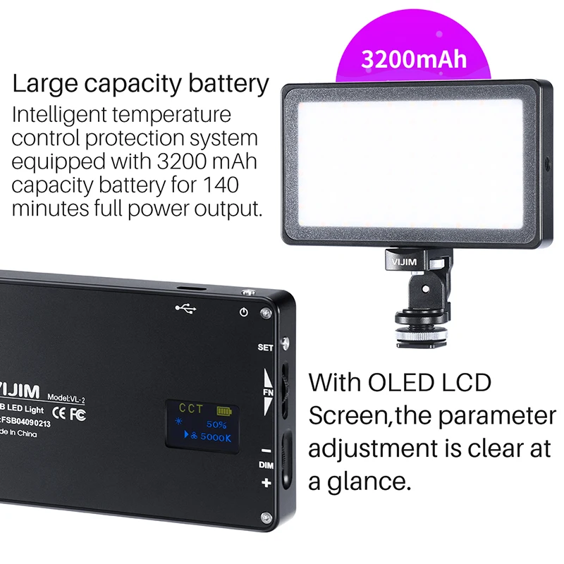  VIJIM VL-2 RGB LED Video Light 2500K-8500K Dimmable On Camera Photography Lighting Magnetic DSLR Ca - 33056891236
