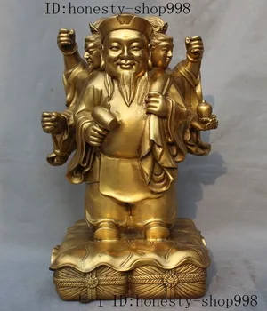 

Christmas 13"Japan Brass Wealth MoneyBag 3 Head 6 Arms Mammon Jambhala God Buddha Statue Halloween