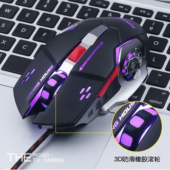 

1pc gaming machine usb wired mouse 4 color breathing lamp 4 gears CPI 3D skidproof roller electroplating mice for PUBG LOL CF