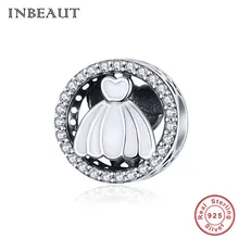 INBEAUT 925 пробы Серебряное белое эмалированное свадебное платье с бусинами подходит для браслета Pandora свадебная одежда для церемоний