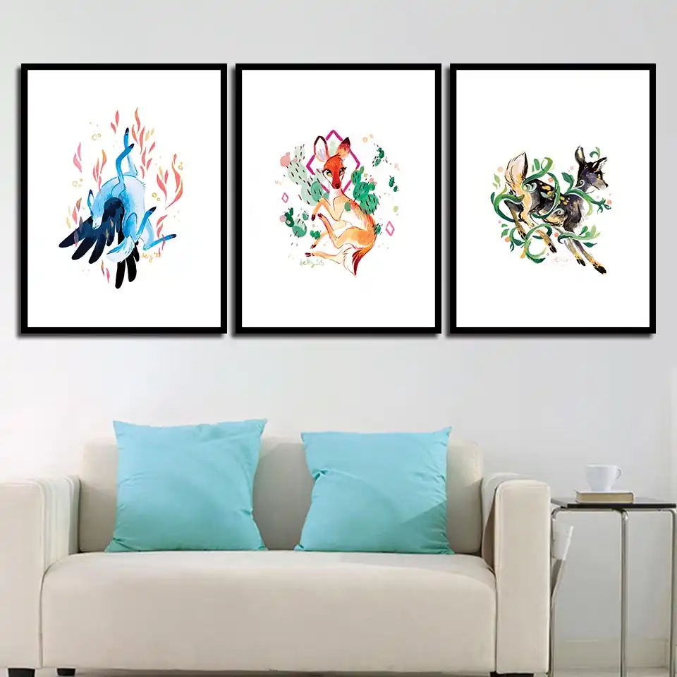 Minimalis Kartun Poster Dinding Cat Air Kecil Rusa Lukisan Nordic