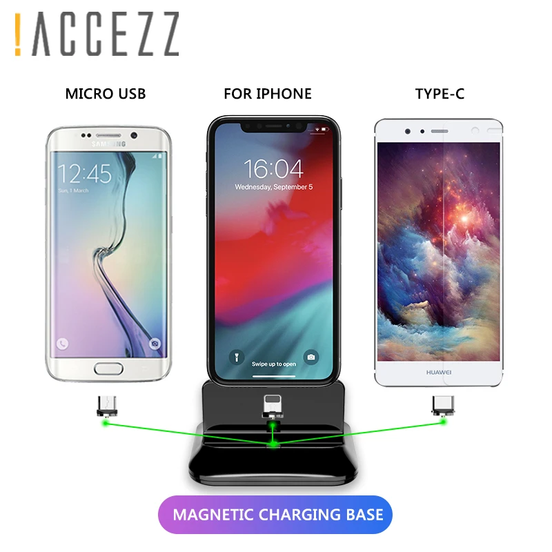 

ACCEZZ 2 in 1 Phone Stand Holder Magnetic Charger For iphone 8 X Plus Universal Type-C Micro USB 8 Pin Desktop Charge For Xiaomi