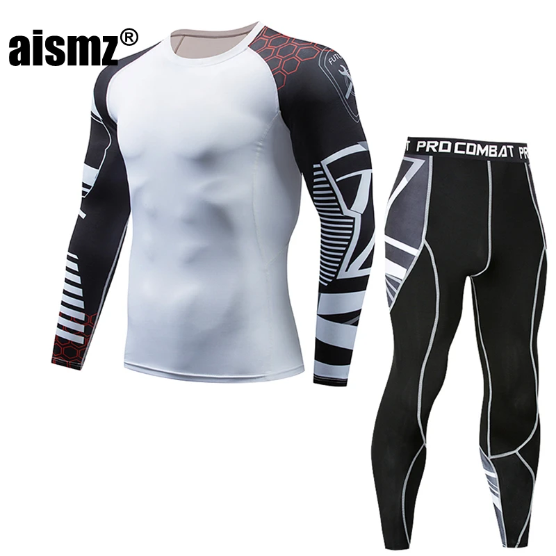 Aismz Men Thermal Underwear Sets Fashion Printing Compression Fleece Sweat Quick Drying Thermo Underwear Men Clothing Long Johns men's thermal underwear sets Long Johns