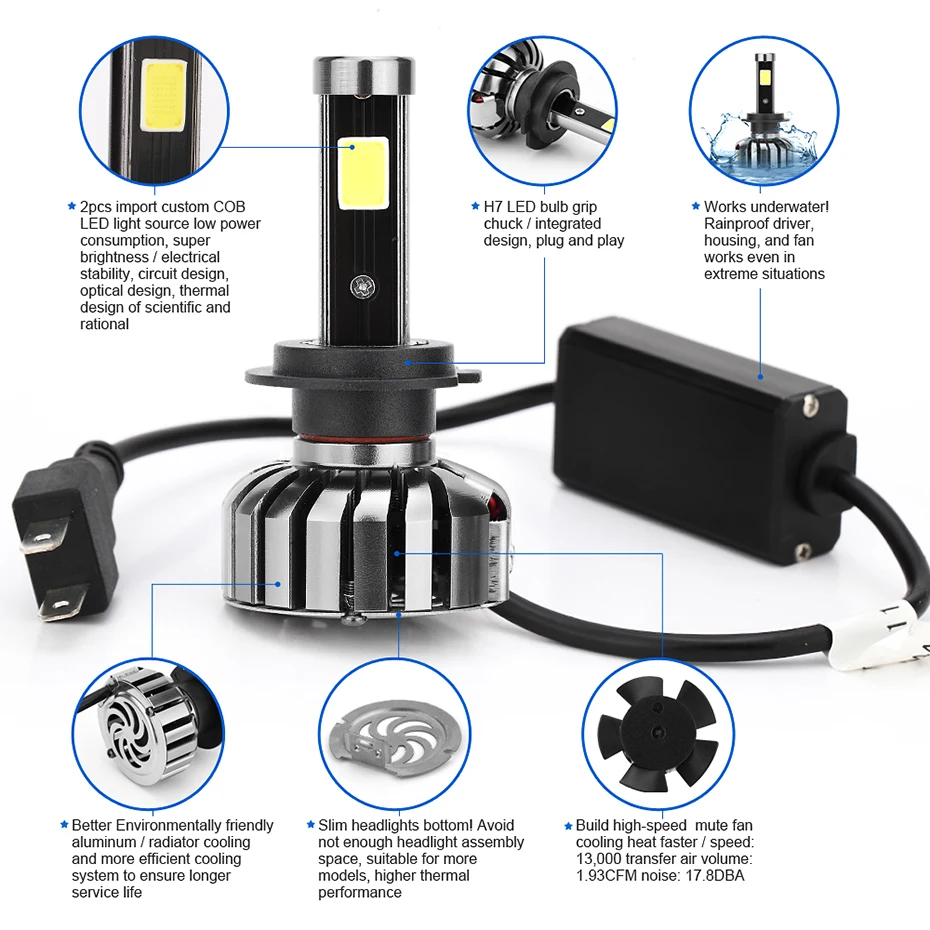 H7 светодиодный Автомобильные фары лампы 80 Вт 8000LM H4/HB2/9003 880 H8 9004/HB1 9007/HB5 H13 COB IP68 светодиодная фара 6000 K для Truk внедорожник быть