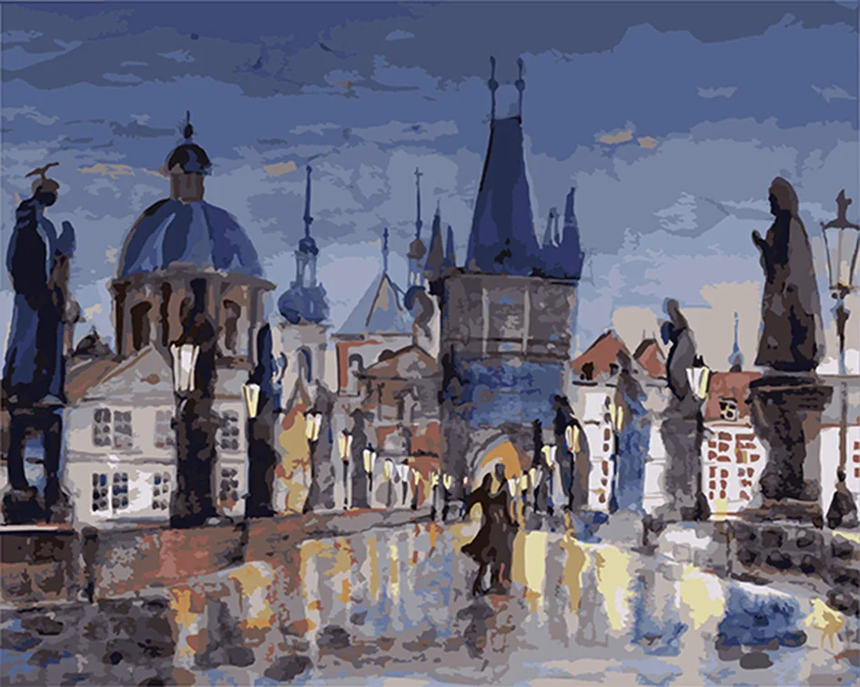 Kaufen Prag nacht färbung durch zahlen wandkunst bilder für wohnzimmer diy öl leinwand malerei cuadros gemälde