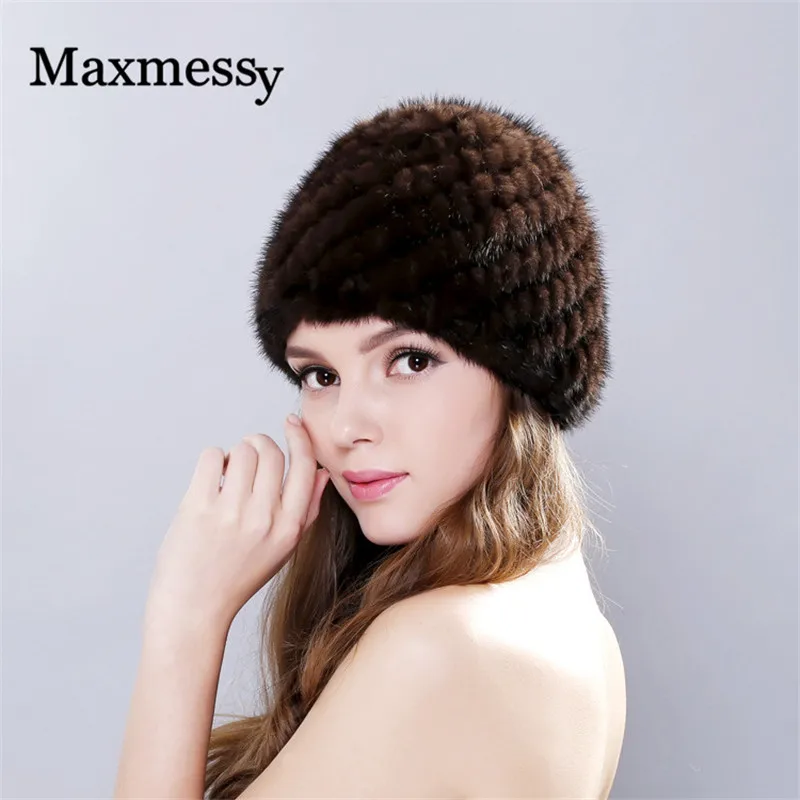 

Women Genuine Fur Hats Lined Natural Winter Real Fur Cap New Fur Knitted Caps For Women Pineapple Hat Mink Fur Hat Female